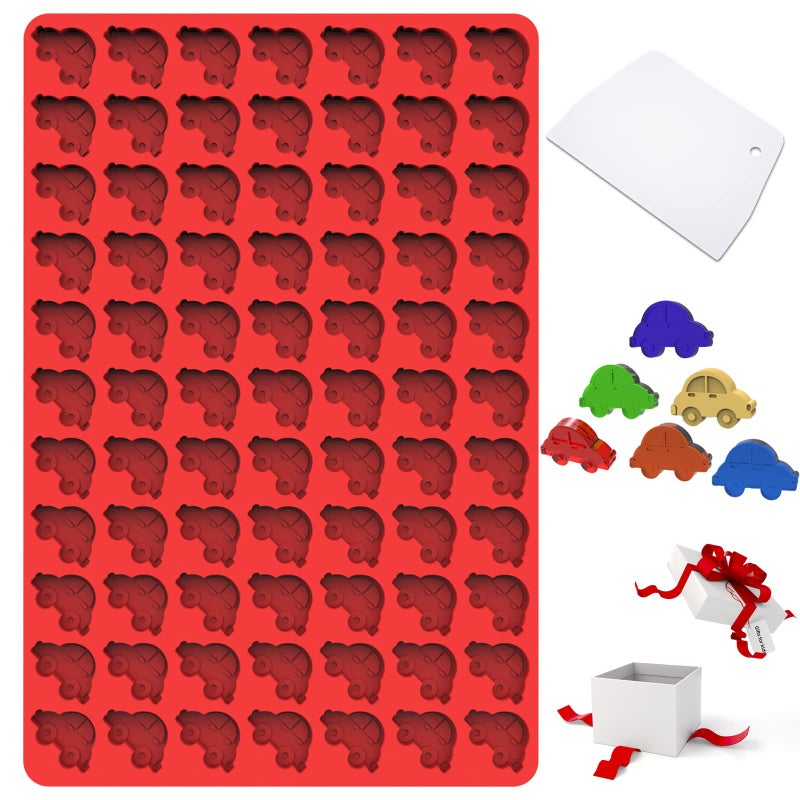Amyandone Mini Chocolate Candy Molds 77 Cavities Silicone Mold with Car Shaped for Homemade CandyChocolateGummyJelly Realistic Car Molds with a Scraper for Making Dainty Gift for Your Kids