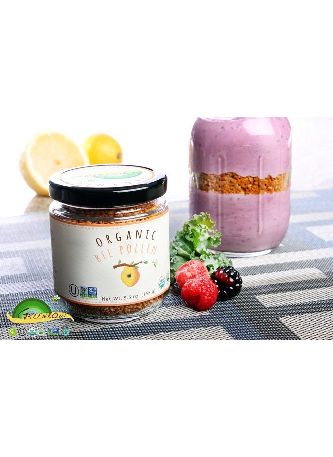 greenbow - Organic Bee Pollen - 100% USDA Certified Organic, Non-GMO, Halal, Kosher Certified, Pure & Natural Bee Pollen - Superfood Packed with Proteins, Vitamins & Minerals - Gluten Free - 155g - Image 1