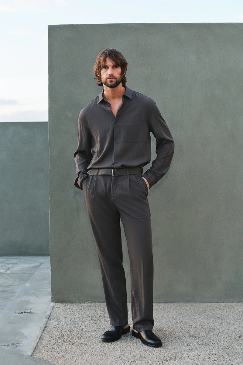H&M Regular Fit Belted twill trousers