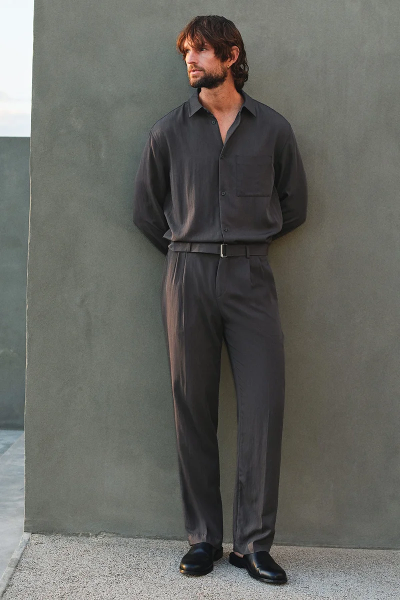 H&M Regular Fit Belted twill trousers