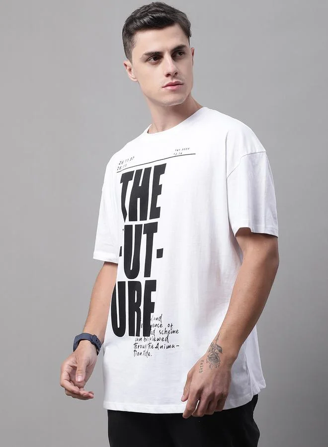 Styli Men White Graphic Print Oversized T-Shirt By Door74