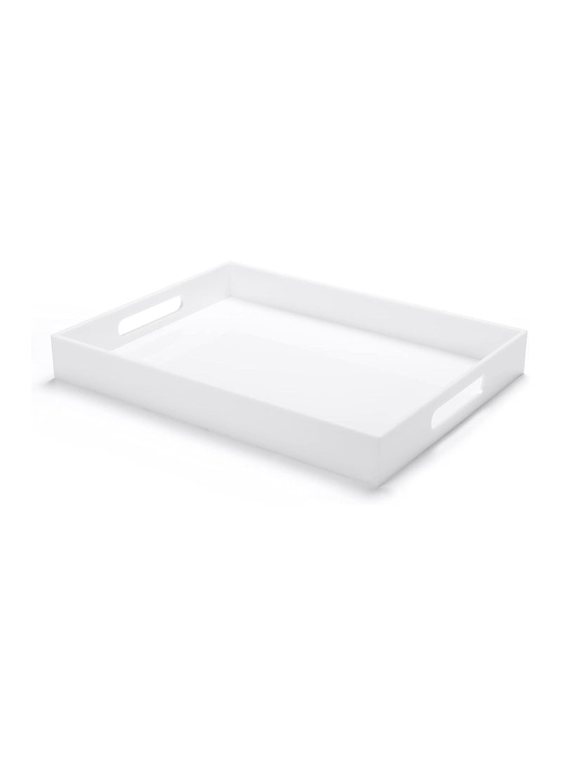 TPGP White Acrylic Ottoman Tray with Handles 12x16x2 Inch Spill Proof Serving Tray Safe Edge Organizer Tray Decorative Tray for Living Room Bedroom Kitchen Bathroom Coffee Table Countertop - Image 1