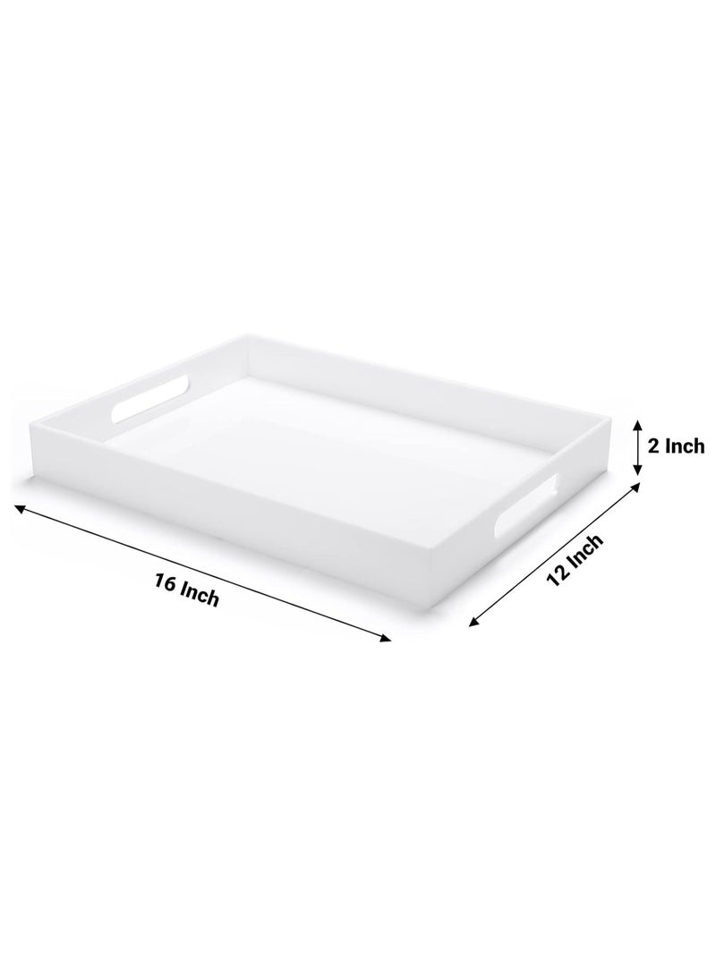 TPGP White Acrylic Ottoman Tray with Handles 12x16x2 Inch Spill Proof Serving Tray Safe Edge Organizer Tray Decorative Tray for Living Room Bedroom Kitchen Bathroom Coffee Table Countertop - Image 2