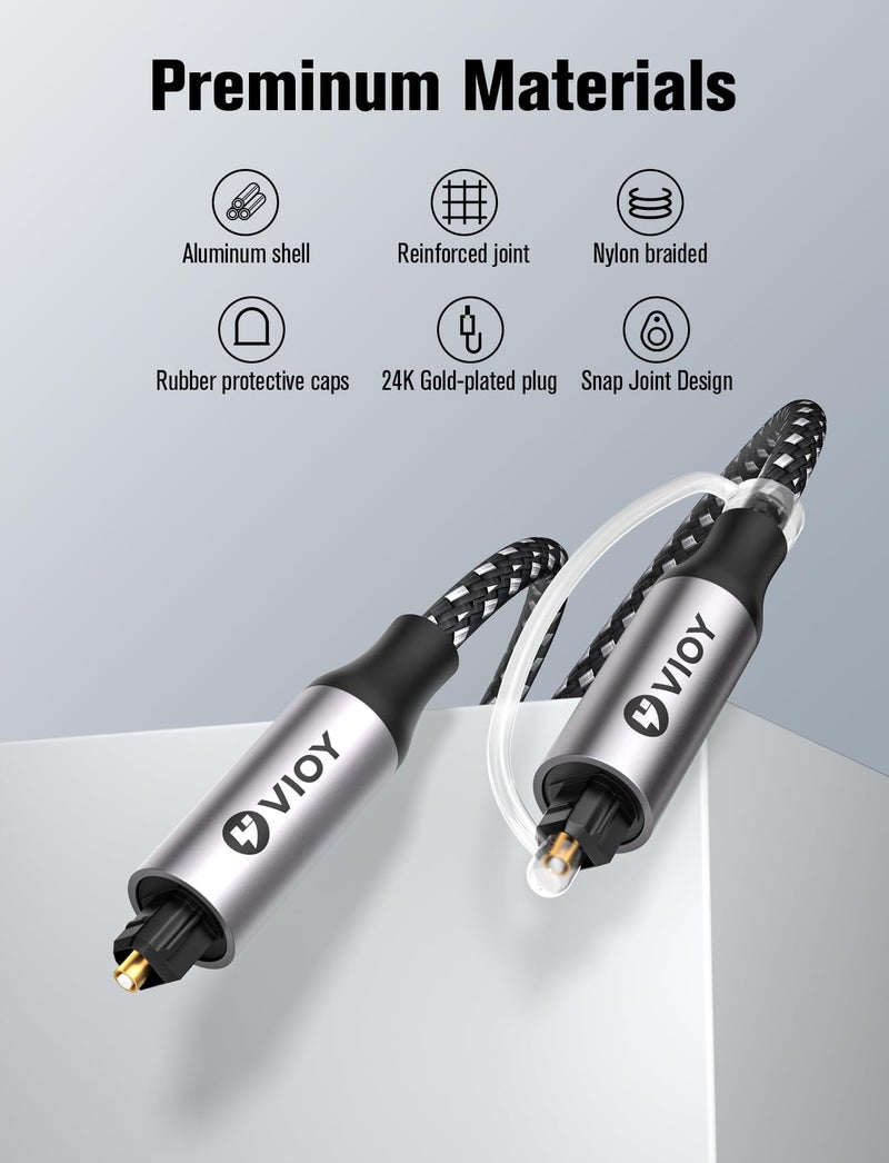 VIOY Optical Audio Cable 15 FT, Long Digital Fiber Optic Audio Cable, Braided S/PDIF Adat Optical Cord for Soundbar, TV, Amplifier, Home Cinema, Stereo Systems, Xbox, PS4 and More - Image 5