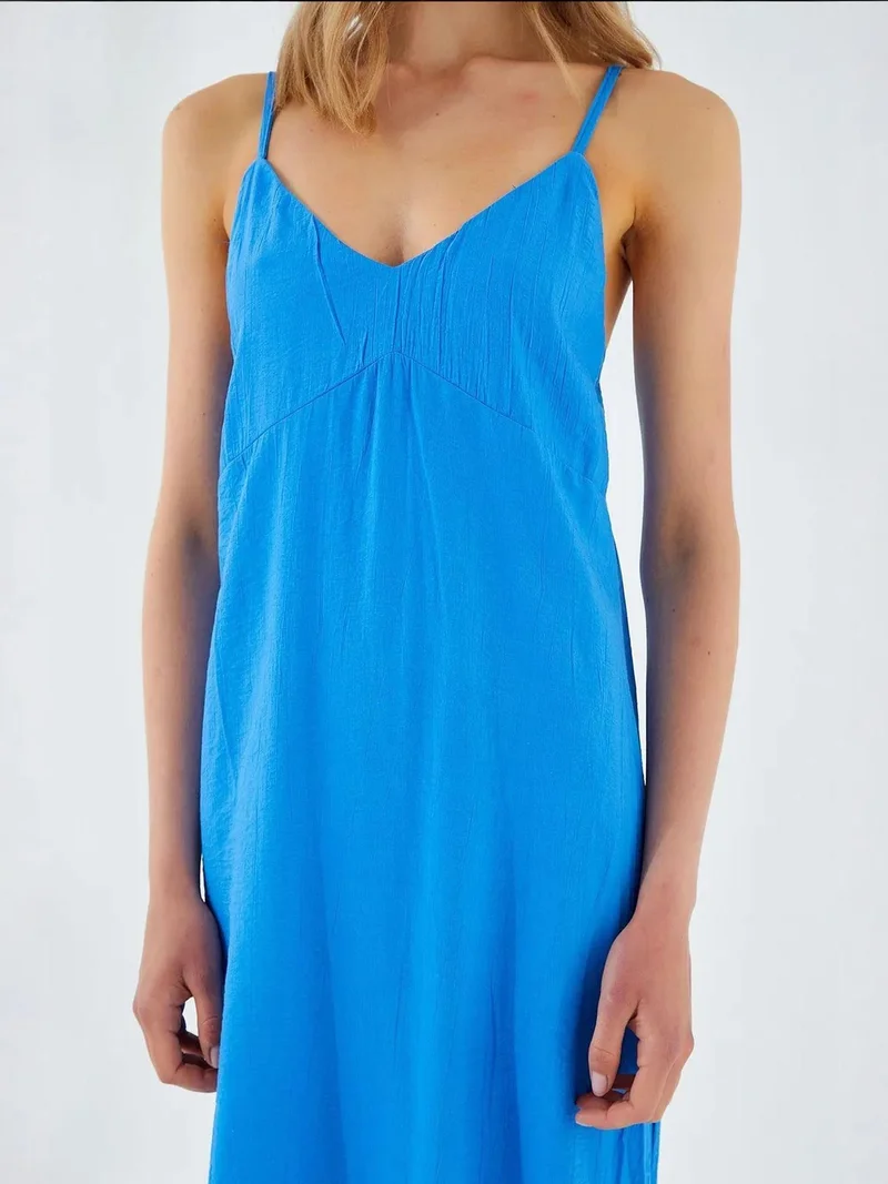 MixRay Cobalt Blue Mixray V-Neck Slit Midi Dress for Women | Best Price UAE