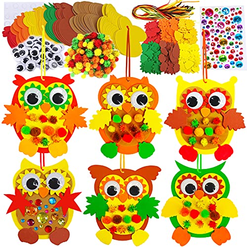 Winlyn 24ets Fall Crafts Kit Thanksgiving Crafts DIY Foam Owl Ornaments Decorations Art Sets Autumn Leaves Pumpkins Owl Foam Stickers Arts and Crafts for Kids Holiday Classroom Activities Party Favors - Image 1