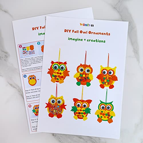 Winlyn 24ets Fall Crafts Kit Thanksgiving Crafts DIY Foam Owl Ornaments Decorations Art Sets Autumn Leaves Pumpkins Owl Foam Stickers Arts and Crafts for Kids Holiday Classroom Activities Party Favors - Image 3