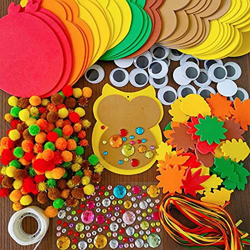 Winlyn 24ets Fall Crafts Kit Thanksgiving Crafts DIY Foam Owl Ornaments Decorations Art Sets Autumn Leaves Pumpkins Owl Foam Stickers Arts and Crafts for Kids Holiday Classroom Activities Party Favors - Image 2