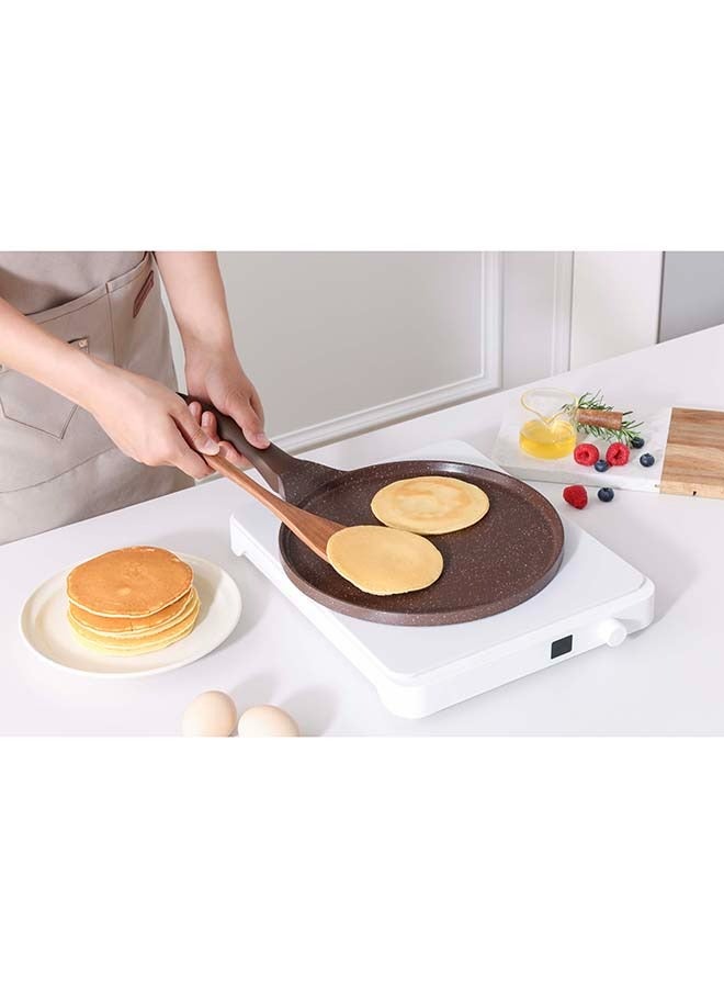 Sensarte مقلاة كريب بقطر 26 سم بطبقة جرانيت سويسري، مع مقبض خشبي، غير لاصقة، خالية من PFOA/PFOS/APEO، مقلاة دُوسا، مقلاة فطائر مسطحة، مع مقبض بارد، متوافقة مع الحث والغاز، آمنة في غسالة الصحون، بني توفي - Image 2