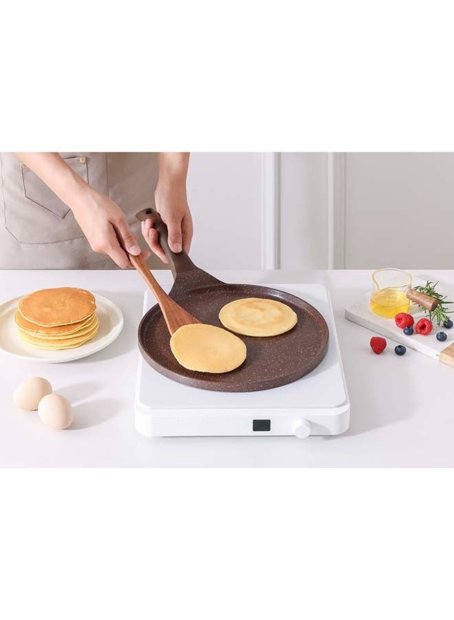 Sensarte مقلاة كريب بقطر 26 سم بطبقة جرانيت سويسري، مع مقبض خشبي، غير لاصقة، خالية من PFOA/PFOS/APEO، مقلاة دُوسا، مقلاة فطائر مسطحة، مع مقبض بارد، متوافقة مع الحث والغاز، آمنة في غسالة الصحون، بني توفي - Image 3