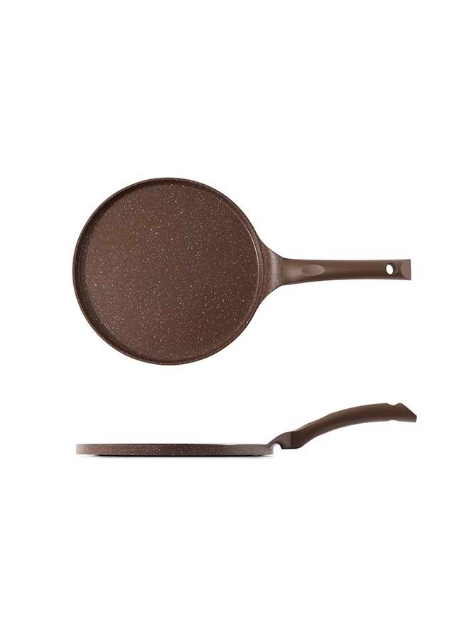 Sensarte مقلاة كريب بقطر 26 سم بطبقة جرانيت سويسري، مع مقبض خشبي، غير لاصقة، خالية من PFOA/PFOS/APEO، مقلاة دُوسا، مقلاة فطائر مسطحة، مع مقبض بارد، متوافقة مع الحث والغاز، آمنة في غسالة الصحون، بني توفي - Image 5
