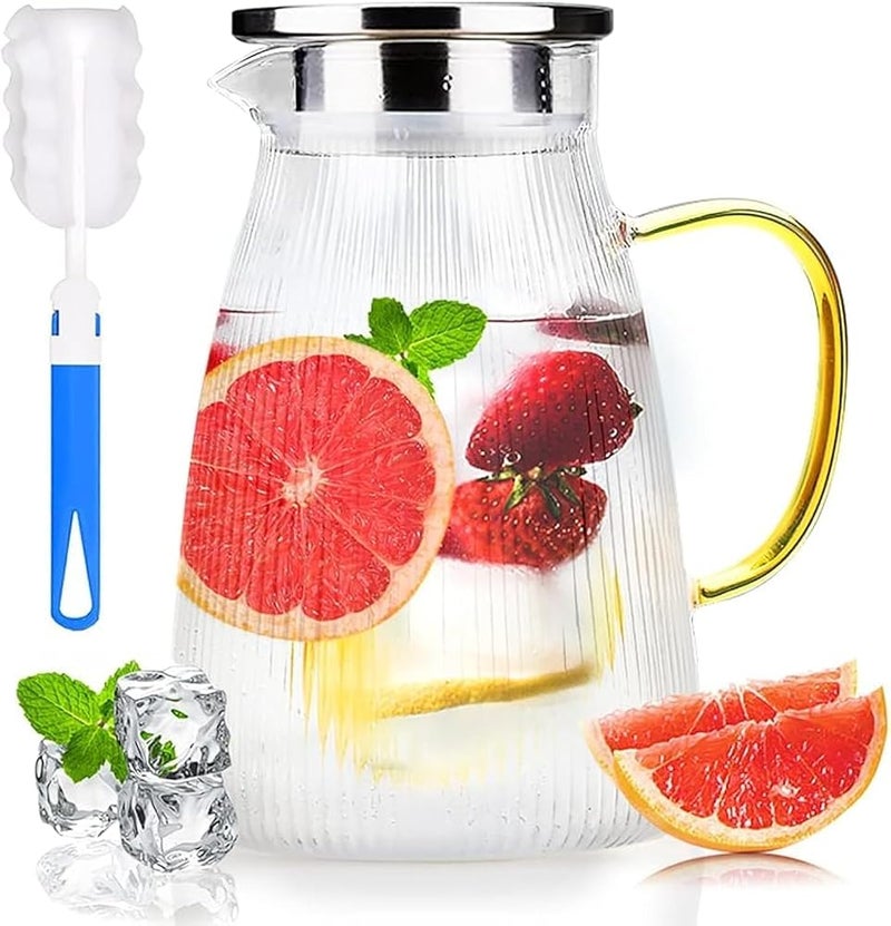 1CHASE Borosilicate Glass Water Pitcher With Stainless Steel Strainer Lid 1500 ML, Iced Tea Pitcher，Heat Resistant Glass Carafe with Brush, Glass Jug for Hot Cold Water - Image 1