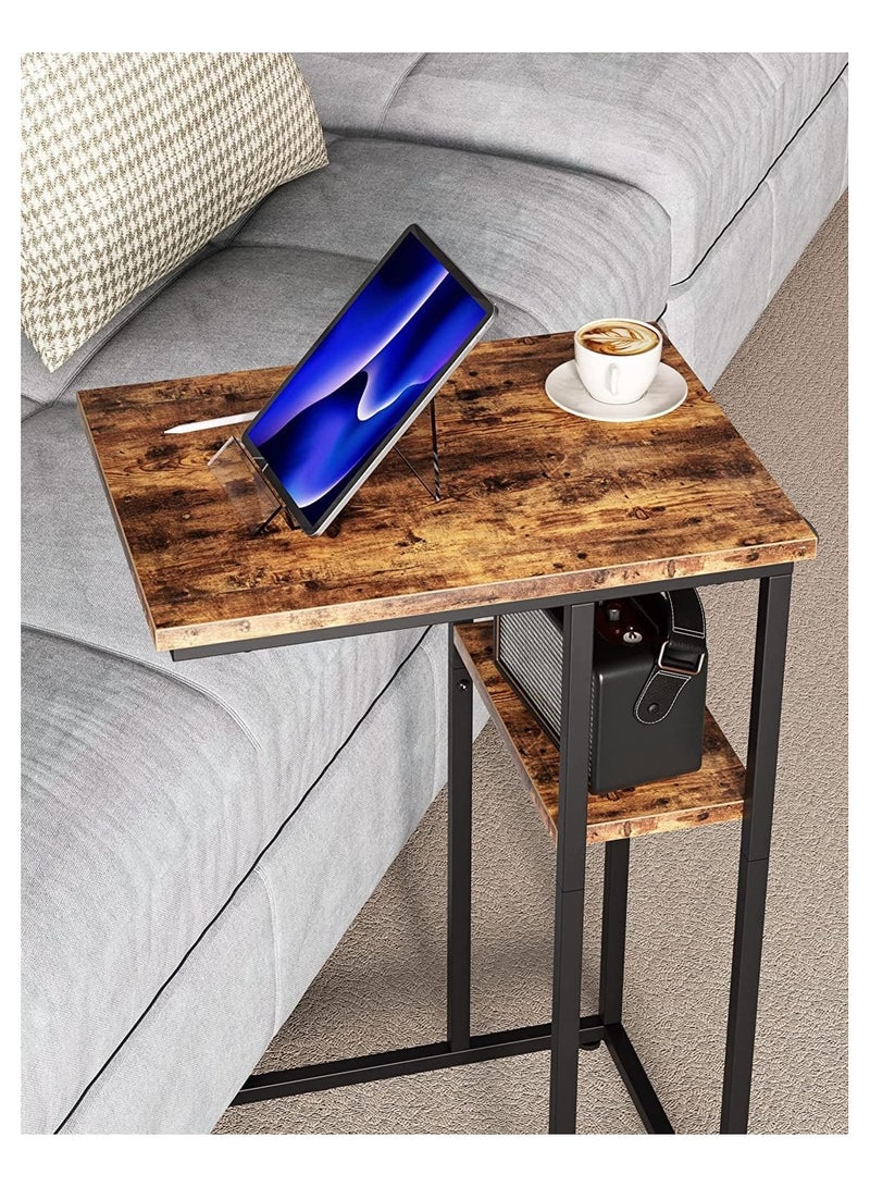 غوغويا طاولة جانبية طاولة جانبية لغرفة المعيشة طاولة على شكل حرف C لأريكة أريكة وطاولة سطح مكتب كبيرة على شكل حرف C لغرفة النوم بأرجل معدنية متينة - Image 4