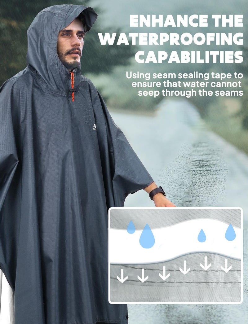 ANYOO Hooded Rain Poncho for Adults Waterproof Lightweight Rain Coats for Men Women Reusable Rain Jacket for Emergency Camping Outdoor Activities (Grey) One Size - Image 5