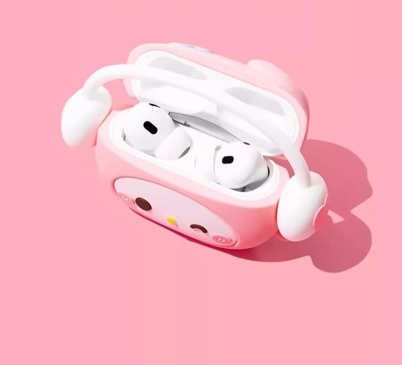 Meyaar Compatible for AirPods Pro 2nd Generation Case Cover with Keychain, Soft Silicone Skin Case Cover Full Protective (Only Silicone Cover) (Peach Kitty) - Image 4
