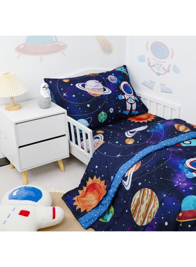 SWESEN Toddler Bedding Set for Boys, Blue Space Toddler Boy Bedding Set, Soft & Lightweight 4 Piece Toddler Comforter Sets Include Comforter, Flat Sheet, Fitted Sheet, Pillowcase - Image 2