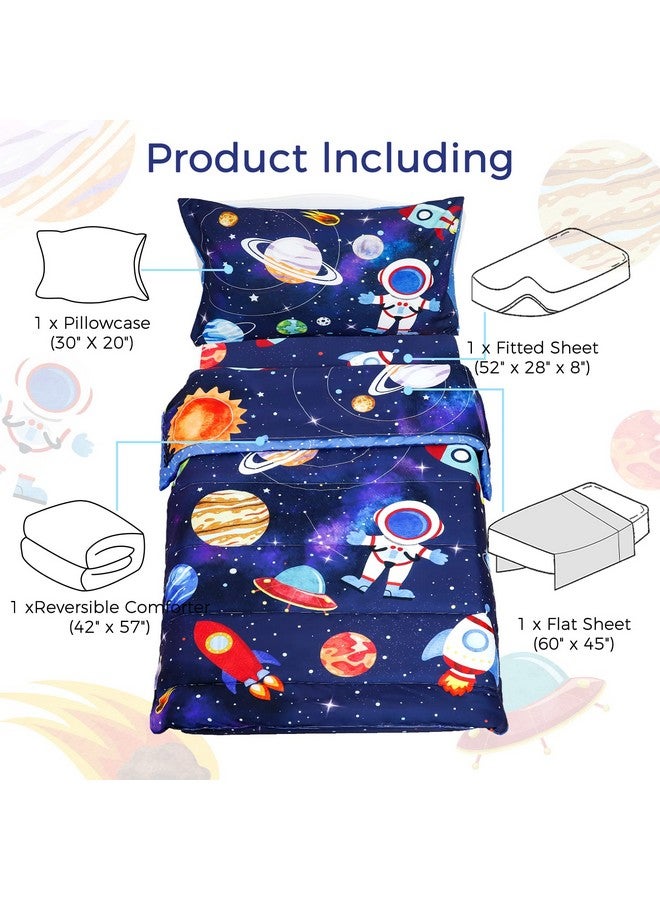 SWESEN Toddler Bedding Set for Boys, Blue Space Toddler Boy Bedding Set, Soft & Lightweight 4 Piece Toddler Comforter Sets Include Comforter, Flat Sheet, Fitted Sheet, Pillowcase - Image 3