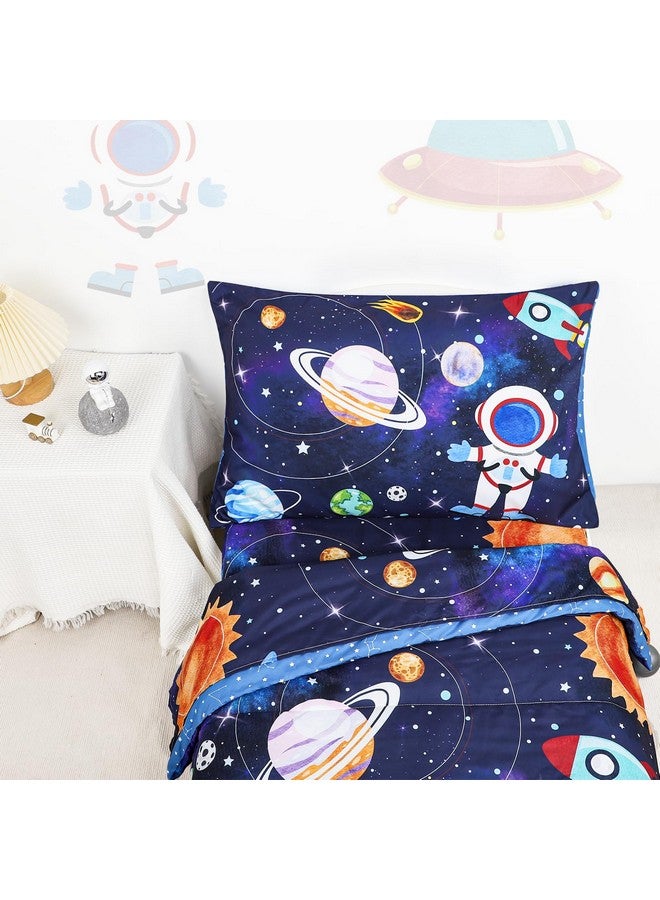 SWESEN Toddler Bedding Set for Boys, Blue Space Toddler Boy Bedding Set, Soft & Lightweight 4 Piece Toddler Comforter Sets Include Comforter, Flat Sheet, Fitted Sheet, Pillowcase - Image 5