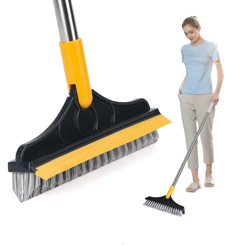 AIMERS Bathroom Cleaning Brush with Wiper 2 in 1 Tiles Cleaning Brush with Long Handle 120 Rotate Bathroom Floor Cleaning Brush Floor Scrub Bathroom Brush Home
