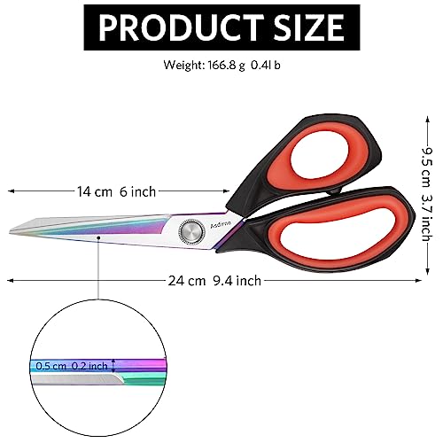 Asdirne Fabric Scissors, Dressmaking Scissors with Heavy Duty Multi-Purpose Titanium Coated Blades and Comfortable Soft Grip Handles, 25CM, Black/Red - Image 4