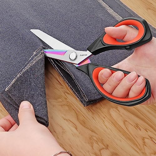 Asdirne Fabric Scissors, Dressmaking Scissors with Heavy Duty Multi-Purpose Titanium Coated Blades and Comfortable Soft Grip Handles, 25CM, Black/Red - Image 2