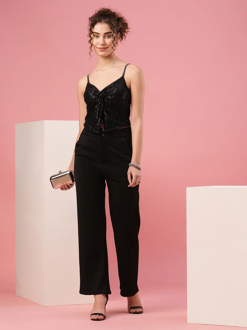 globus Women Sweetheart Neck Shoulder Straps Twisted Detail Sequinned Party Top