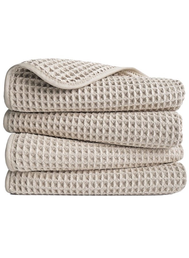 Polyte Microfiber Lint Free Hand Towel, 16 x 30 in, 4 Pack (Beige, Waffle Weave) - Image 1