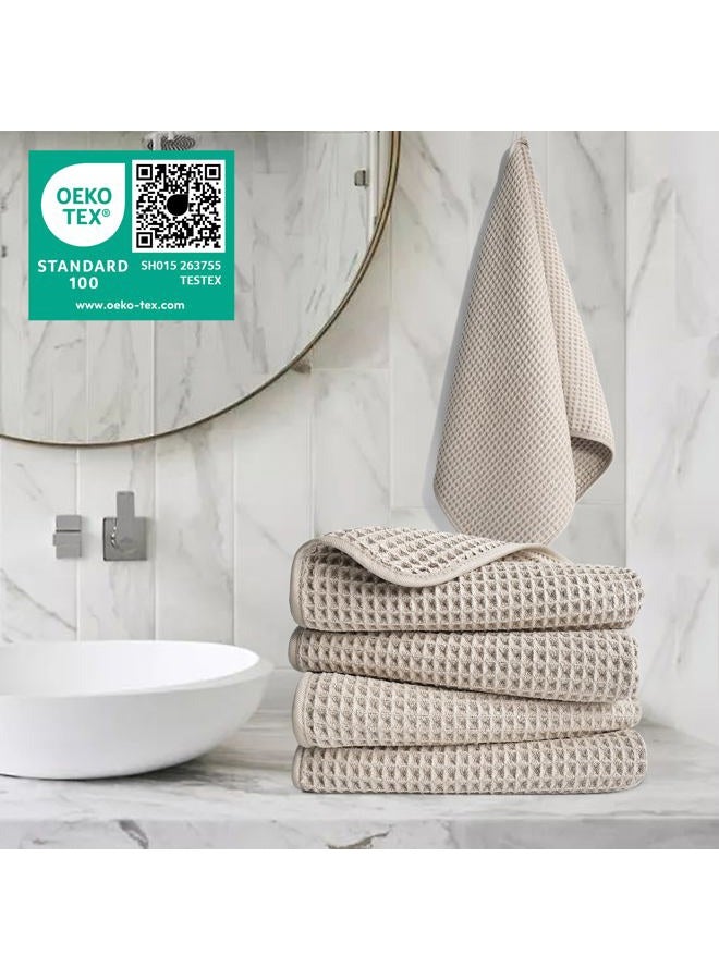 Polyte Microfiber Lint Free Hand Towel, 16 x 30 in, 4 Pack (Beige, Waffle Weave) - Image 2