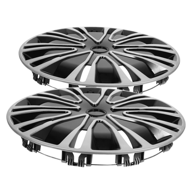 2Pcs Silver Black Hub Caps Easy Install Wheel Rim Protectors - Image 2