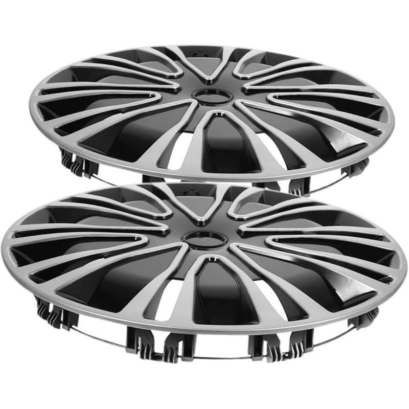 2Pcs Silver Black Hub Caps Easy Install Wheel Rim Protectors - Image 1