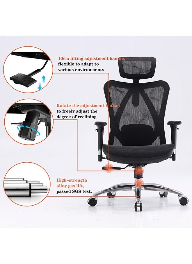 SIHOO - Sihoo M57 Ergonomic Office Chair with 3 Way Armrests, Lumbar Support, Adjustable Headrest, High Back Tilt Function, Black - Image 1