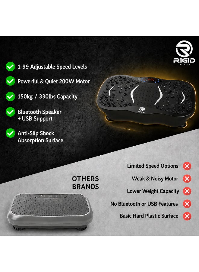 RIGID FITNESS Vibration Platform Exercise Machine with Remote Control - 2 Resistance Bands, P1-P5 Modes & 1-99 Speed Levels - Touchscreen, Bluetooth Speaker & USB Port - Support up to 150kg/330lbs - Image 2