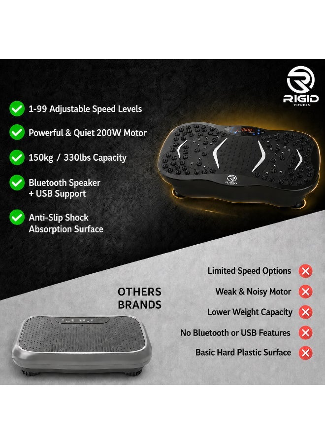 RIGID FITNESS Vibration Platform Exercise Machine with Remote Control - 2 Resistance Bands, P1-P5 Modes & 1-99 Speed Levels - Touchscreen, Bluetooth Speaker & USB Port - Support up to 150kg/330lbs - Image 2