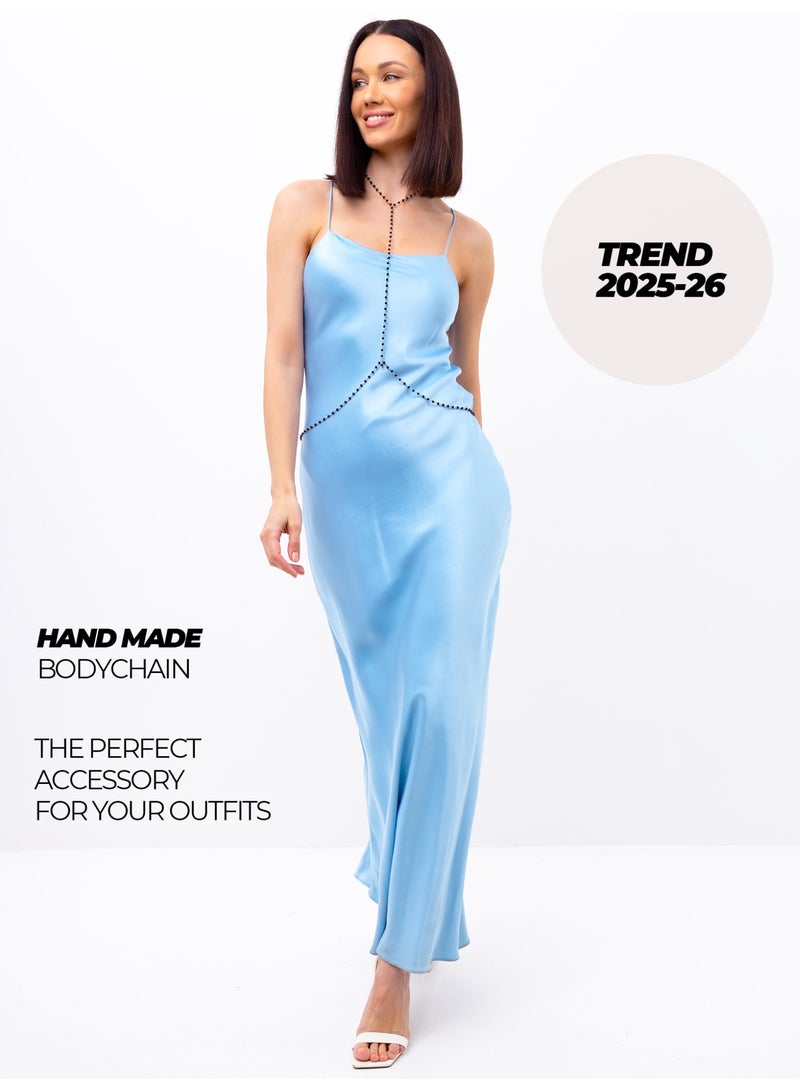 GetmanJewelry Women’s Handmade Shungite Getman Jewelry Body Chain – Black Beaded Body Jewelry Harness for Dresses, Swimwear & Festival Outfits - Image 2