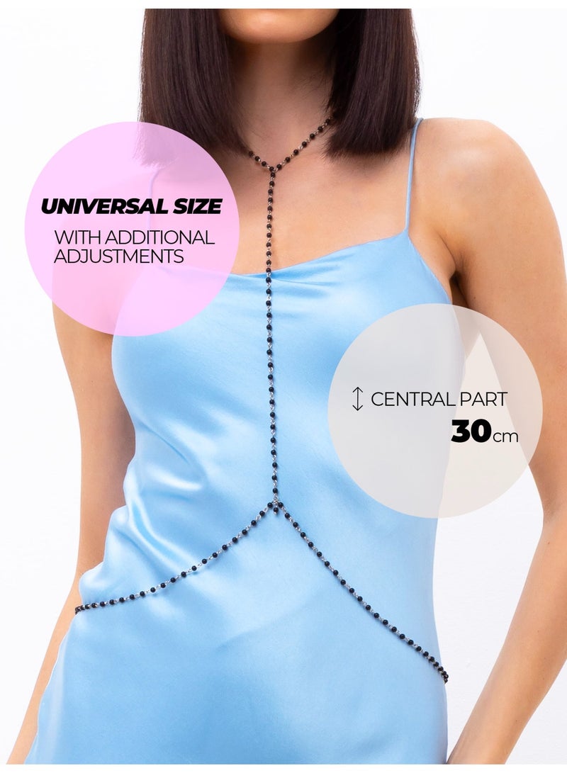 GetmanJewelry Women’s Handmade Shungite Getman Jewelry Body Chain – Black Beaded Body Jewelry Harness for Dresses, Swimwear & Festival Outfits - Image 3