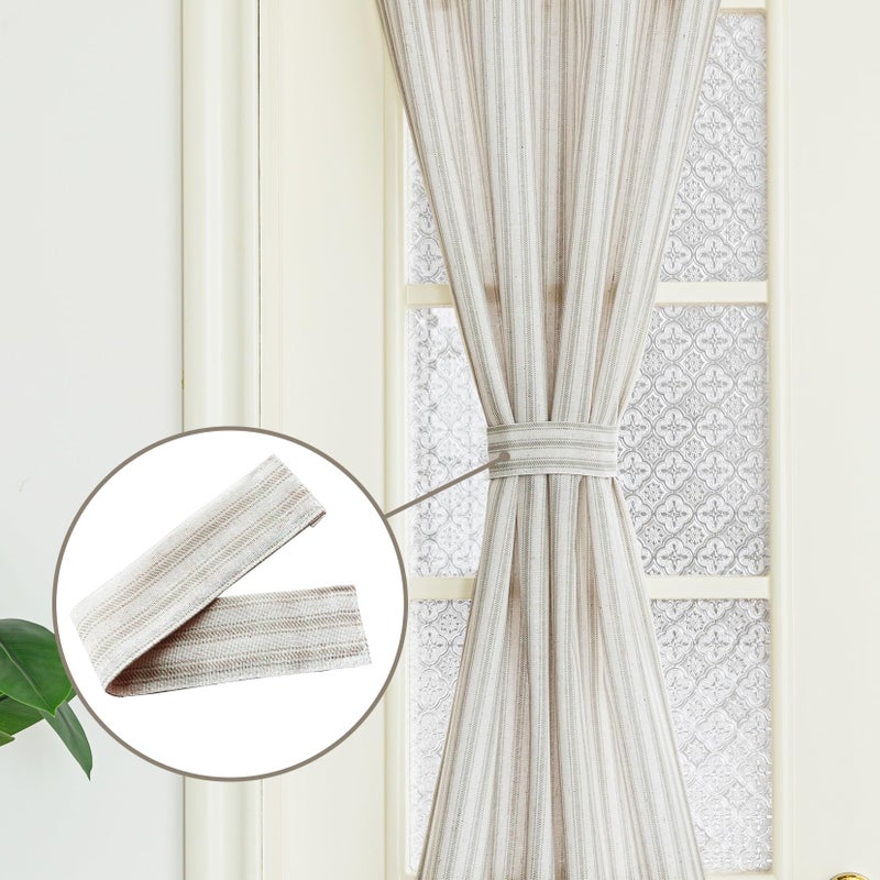 Lino Rosa Door Curtains for Front Door Glass Window,Striped Sheer Linen 40 Inch Short Curtains for Small Windows,Farmhouse Ticking Stripe Print Privacy Curtains 25x40 in Length,Taupe - Image 4