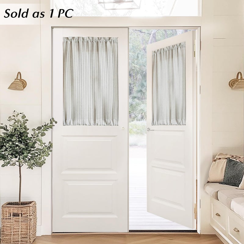 Lino Rosa Door Curtains for Front Door Glass Window,Striped Sheer Linen 40 Inch Short Curtains for Small Windows,Farmhouse Ticking Stripe Print Privacy Curtains 25x40 in Length,Taupe - Image 2