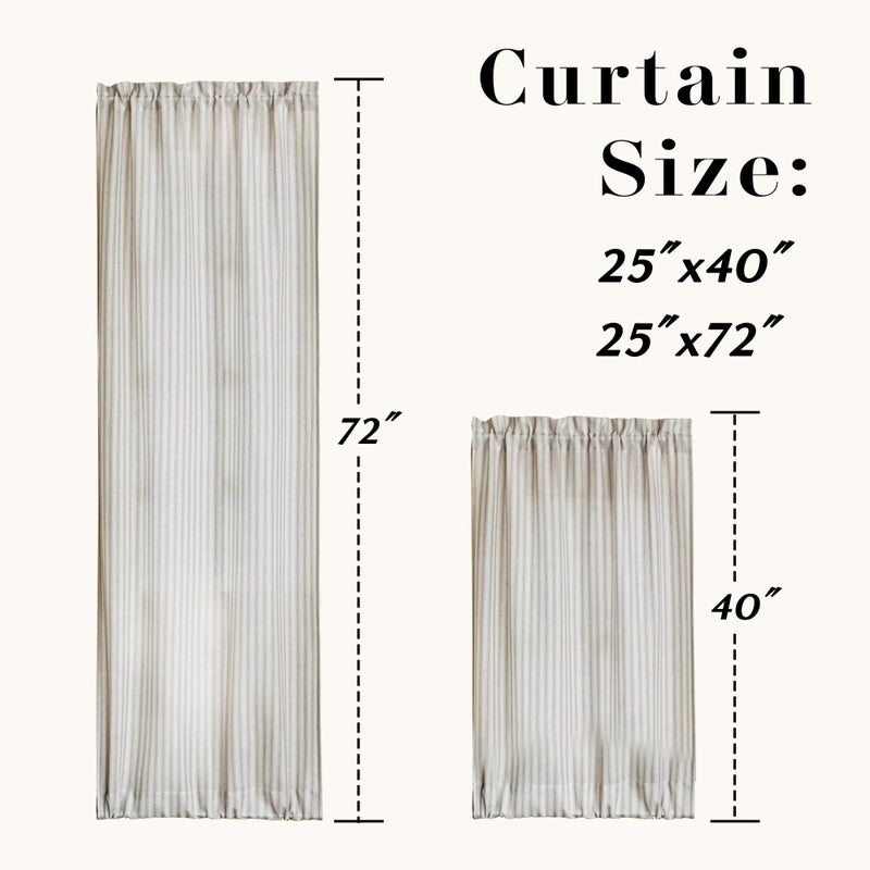 Lino Rosa Door Curtains for Front Door Glass Window,Striped Sheer Linen 40 Inch Short Curtains for Small Windows,Farmhouse Ticking Stripe Print Privacy Curtains 25x40 in Length,Taupe - Image 3