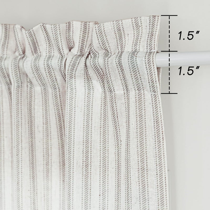 Lino Rosa Door Curtains for Front Door Glass Window,Striped Sheer Linen 40 Inch Short Curtains for Small Windows,Farmhouse Ticking Stripe Print Privacy Curtains 25x40 in Length,Taupe - Image 5