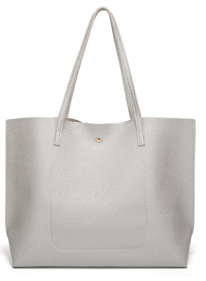 Dreubea Women's Soft Faux Leather Tote Shoulder Bag from, Big Capacity Tassel Handbag, Silver, Large - Image 5
