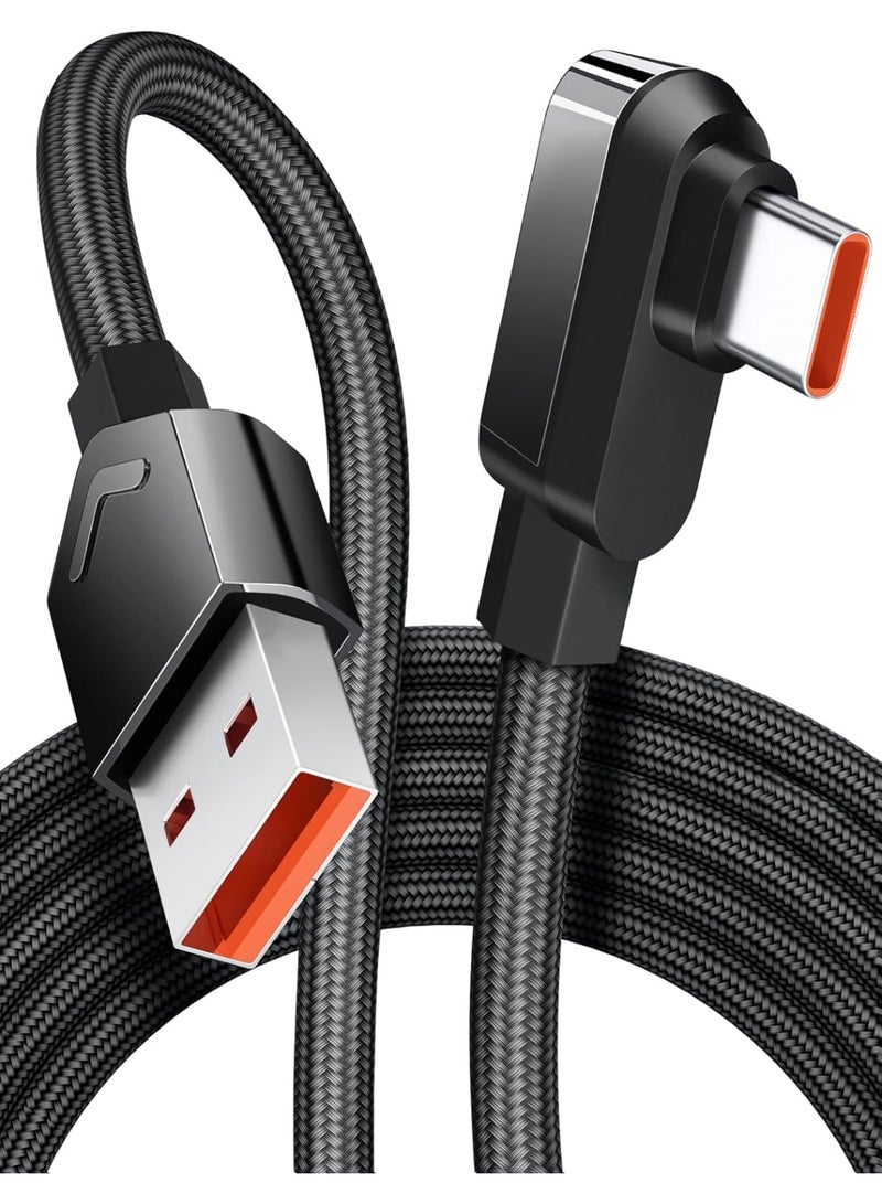 كابل شحن بيانات USB-C إلى USB-A سريع، 120 واط 6 أمبير، 6 أقدام مجدول بزاوية قائمة - Image 1