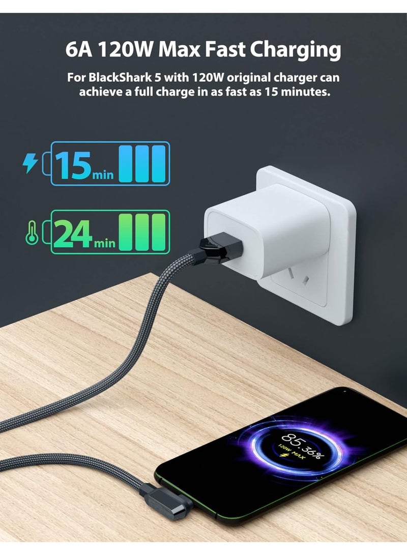 كابل شحن بيانات USB-C إلى USB-A سريع، 120 واط 6 أمبير، 6 أقدام مجدول بزاوية قائمة - Image 2