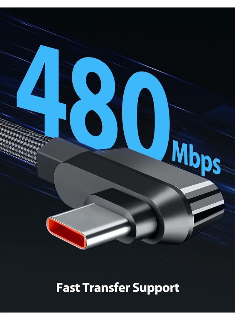 كابل شحن بيانات USB-C إلى USB-A سريع، 120 واط 6 أمبير، 6 أقدام مجدول بزاوية قائمة - Image 5