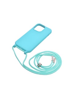 Silicone Back Phone Protection Cover With Fabric Strap And Safety Edges For Iphone 13 Pro 6.1 - Turquoise