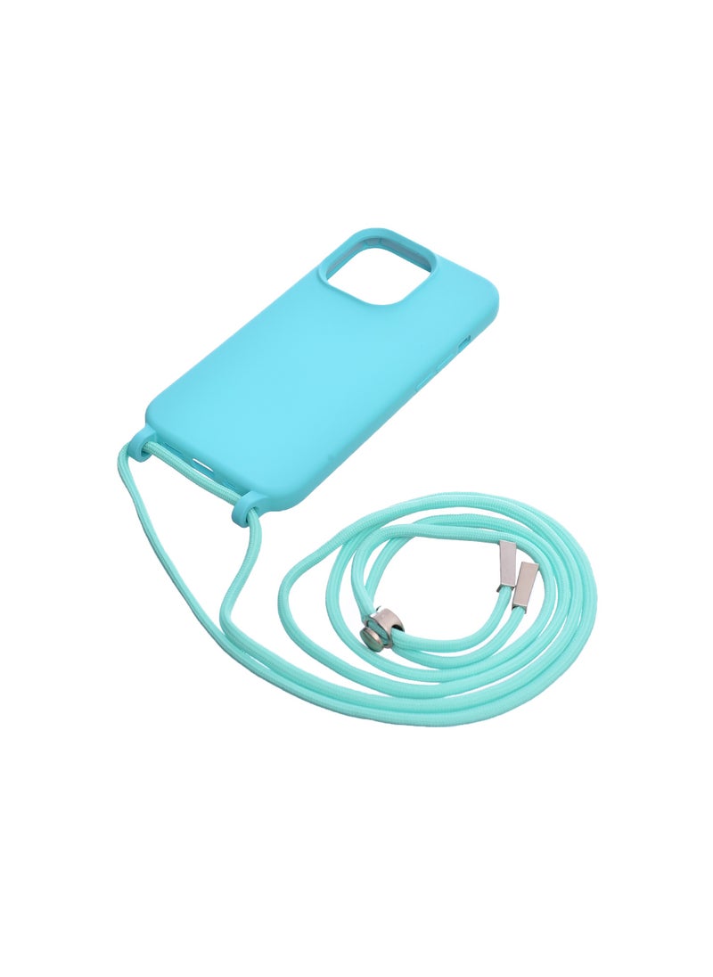 Generic - Silicone Back Phone Protection Cover With Fabric Strap And Safety Edges For Iphone 13 Pro 6.1 - Turquoise - Image 1