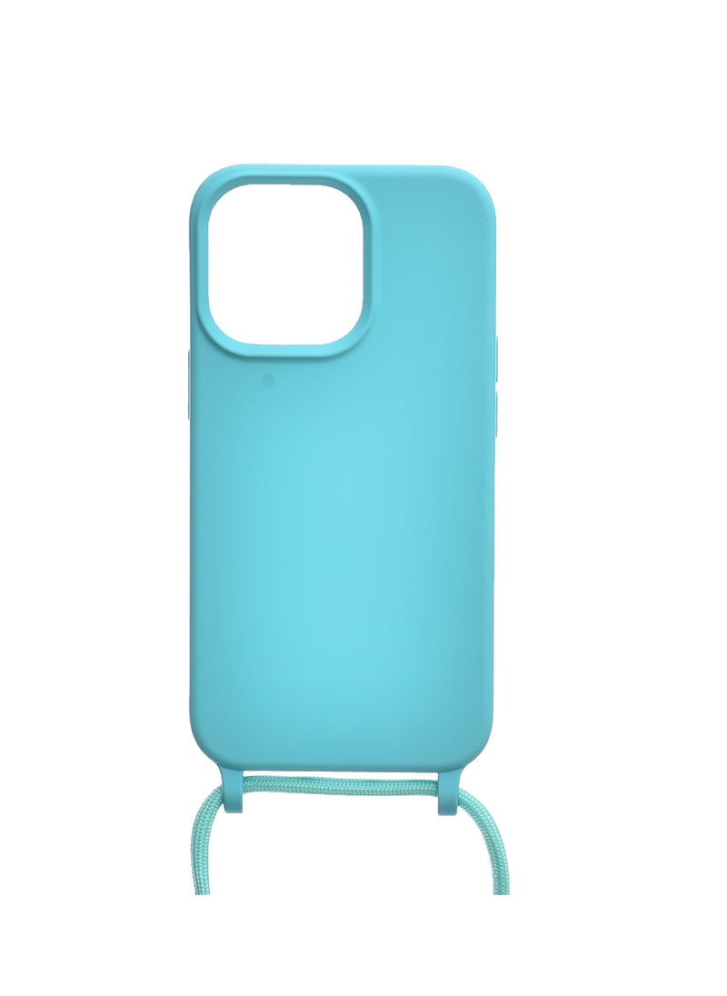 Generic - Silicone Back Phone Protection Cover With Fabric Strap And Safety Edges For Iphone 13 Pro 6.1 - Turquoise - Image 1