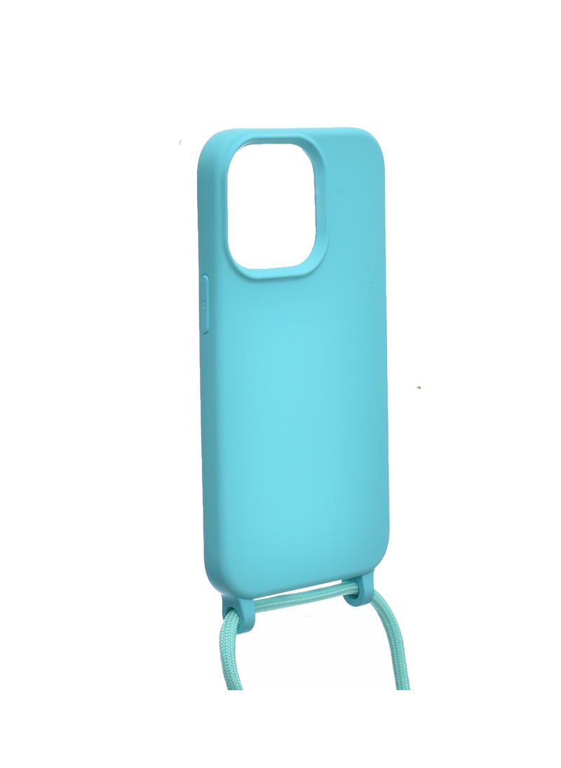 Generic - Silicone Back Phone Protection Cover With Fabric Strap And Safety Edges For Iphone 13 Pro 6.1 - Turquoise - Image 1