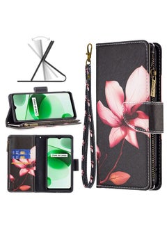 Case Cover For Realme C35 Colored Drawing Pattern Zipper Leather Phone Case Lotus