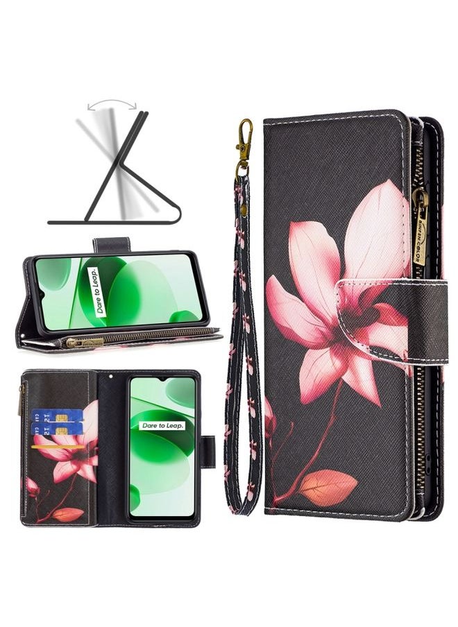 HuHa - Case Cover For Realme C35 Colored Drawing Pattern Zipper Leather Phone Case Lotus - Image 1