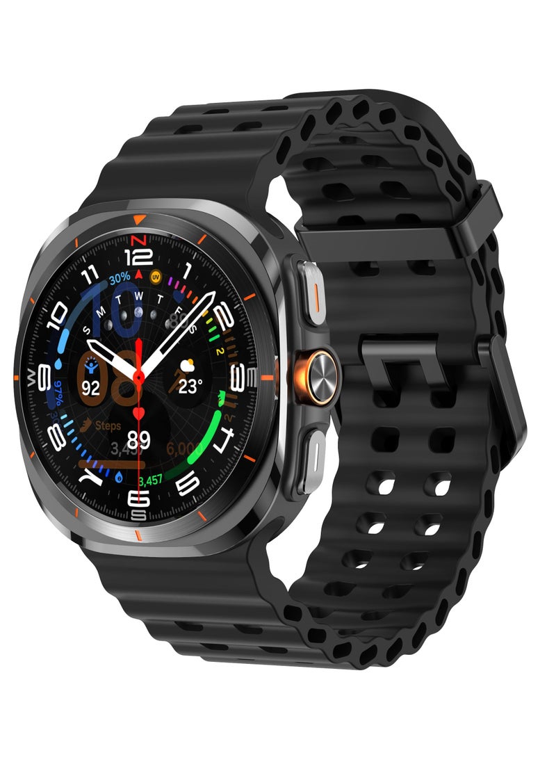 Generic - Compatible with Samsung Galaxy Watch 7 Ultra 47mm Band, Soft Sport Silicone Breathable Strap Watch Bands Men Women (Black) - Image 1